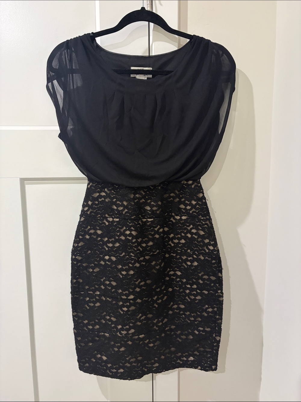 Sweet Storm Black Lace & Sheer Drape Mini Dress